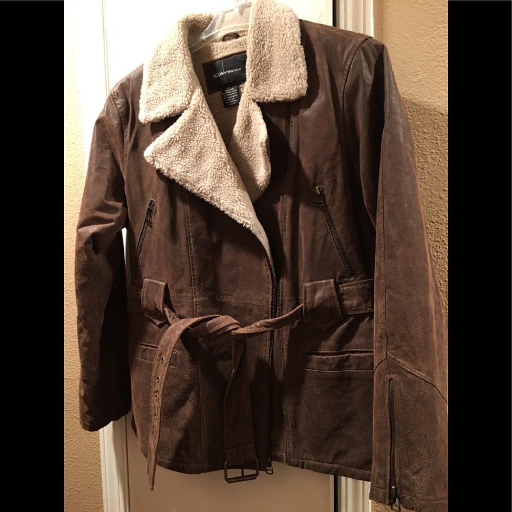 Moda international xl leather zip coat worn twice
